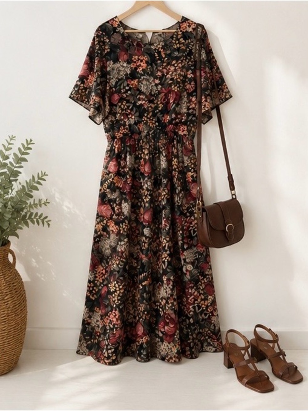 Vintage Floral Midi Dress | Cottagecore Autumn Romance